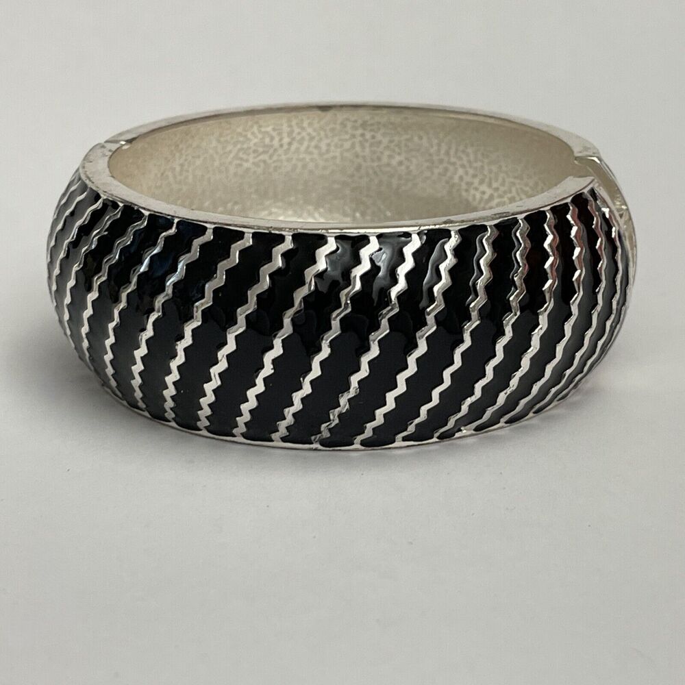 Black Silver-tone Fashion Bangle Bracelet